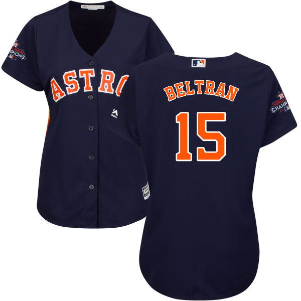 Astros #15 Carlos Beltran Navy Blue Alternate World Series Champions Women's Stitched MLB Jersey - Click Image to Close